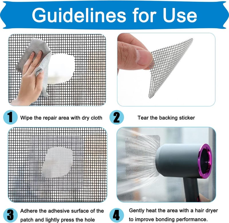 Vakerga 10 Sheets Window Screen Patches Repair Kit, Repair for Window and Door Tears Holes,Fiberglass Screen Tape Mesh Repair Suitable, 4"x 4"(10cm x 10cm) Gray - Image 5